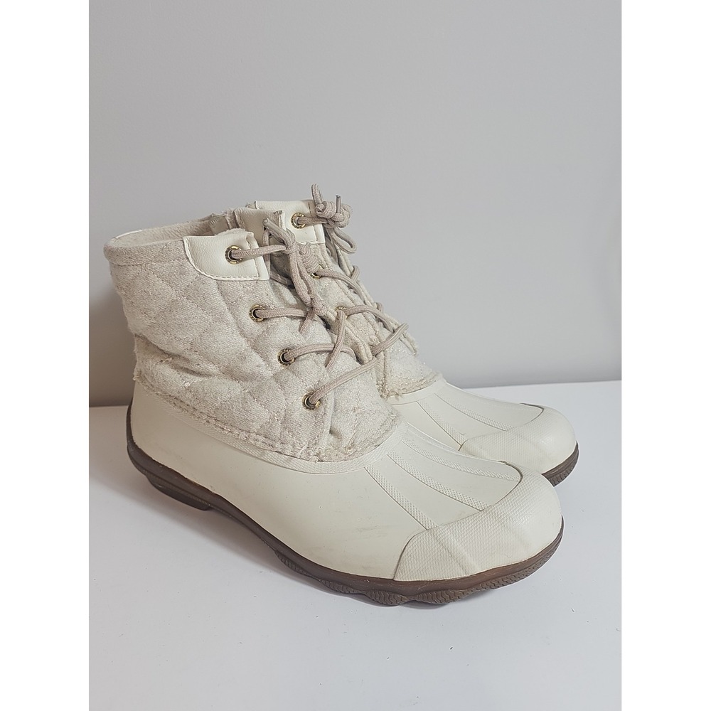 SPERRY Women's Size 9 Ivory Quilted Duck Boots